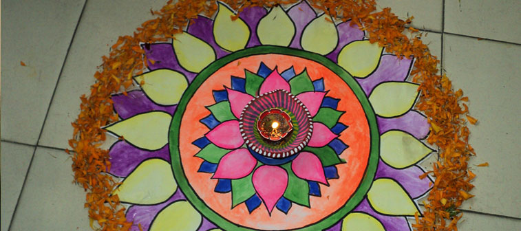 Students showed their creative side by designing beautiful Rangoli