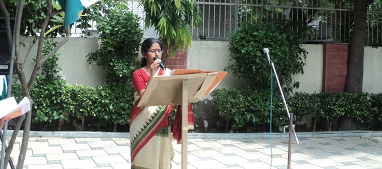 School Principal giving speech on Independence Day Function